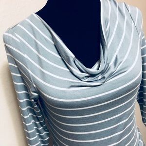 Grey & White Striped Knee Length Dress